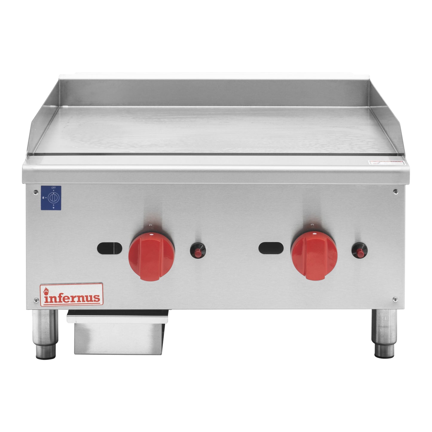 Infernus 2 Burner Gas Griddle – Heavy Duty 20mm Plate (600mm Wide, NG + LPG Kit)