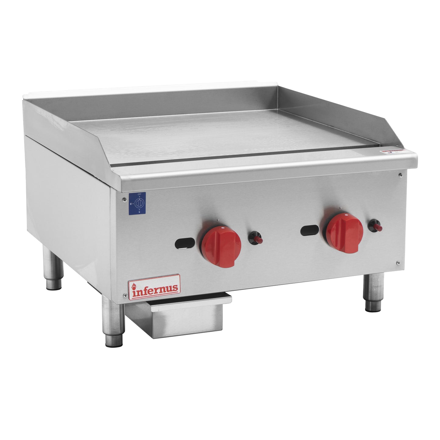 Infernus 2 Burner Gas Griddle – Heavy Duty 20mm Plate (600mm Wide, NG + LPG Kit)