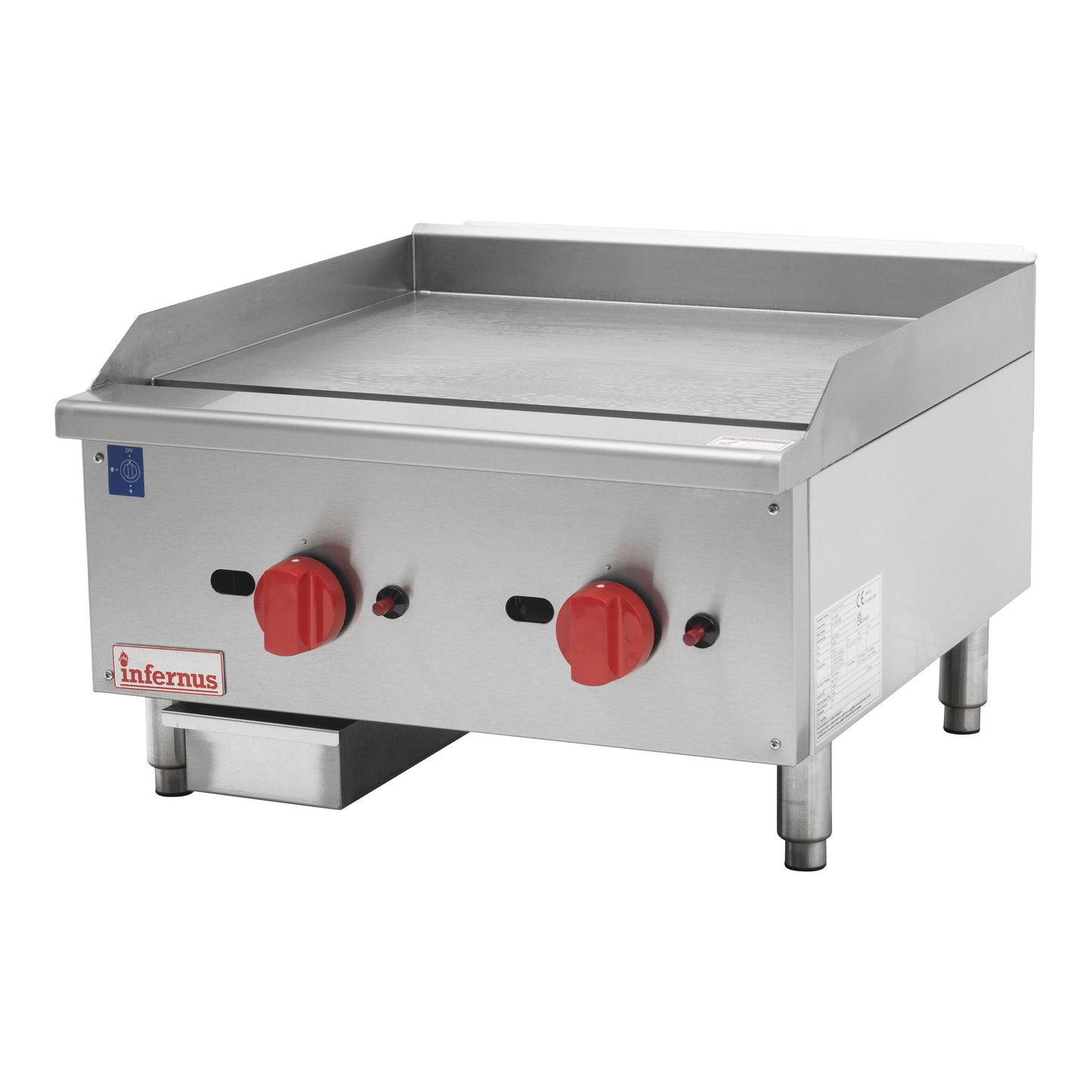 Infernus 2 Burner Gas Griddle – Heavy Duty 20mm Plate (600mm Wide, NG + LPG Kit)