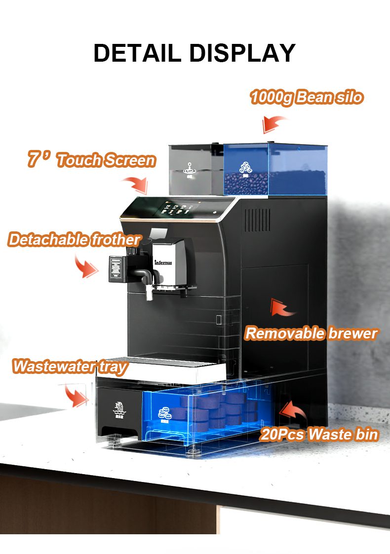 Infernus 101+3 Commercial Bean to Cup Coffee Machine – 7-inch Touchscreen (100 Cups/Day) - Image 5