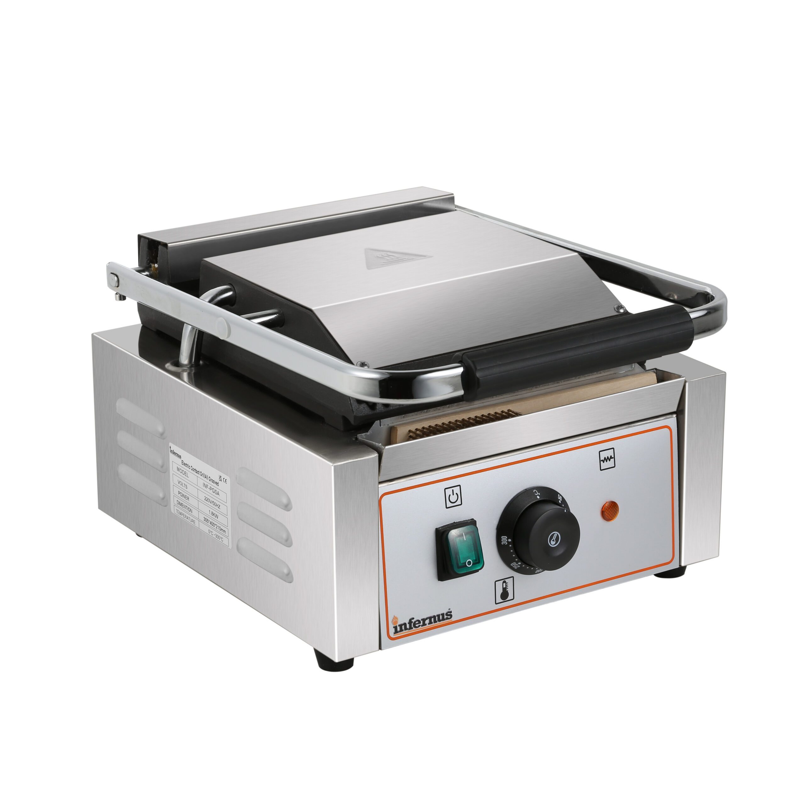 Infernus INEG-PGSA Commercial Single Contact Panini Grill Ribbed 1.8kW (13A) - Image 2