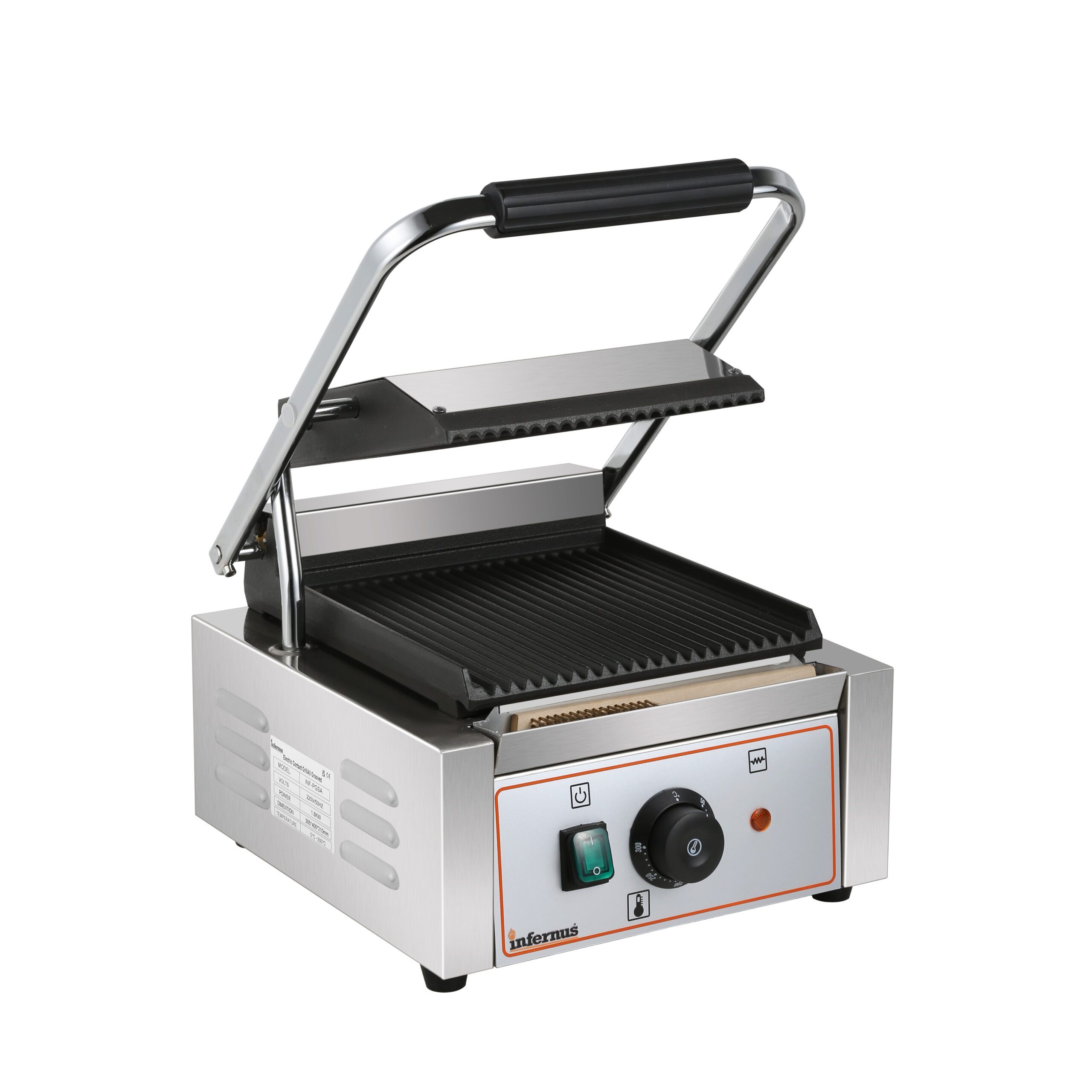 Infernus INEG-PGSA Commercial Single Contact Panini Grill Ribbed 1.8kW (13A)