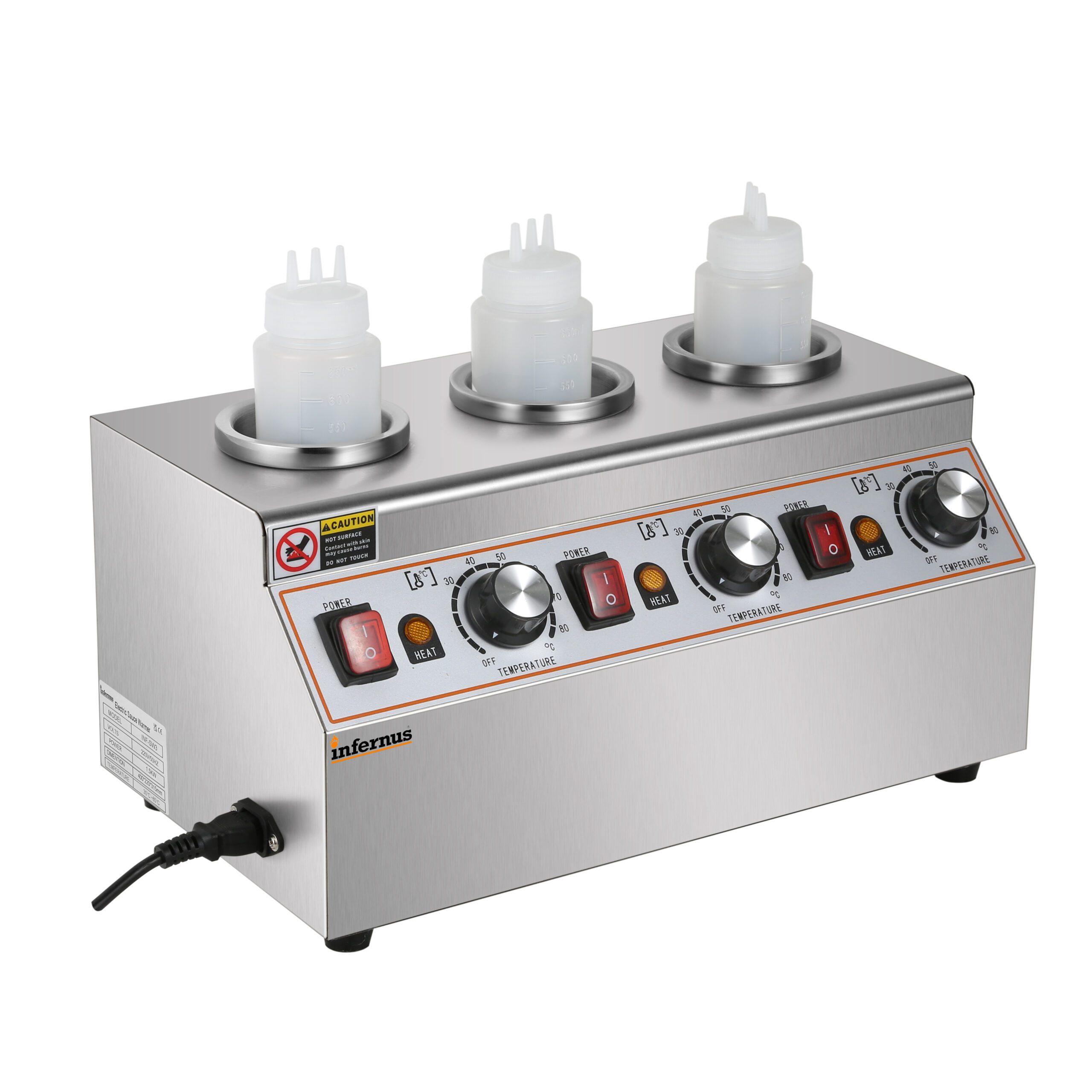 Infernus INF-SW3 Commercial Triple Bottle Sauce Warmer 1500W (13A Plug) - Image 2