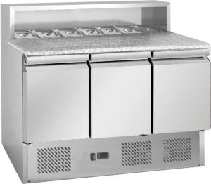 Commercial 3 Door Pizza Prep Counter Fridge 402L – Granite Top 1.36m (13A)