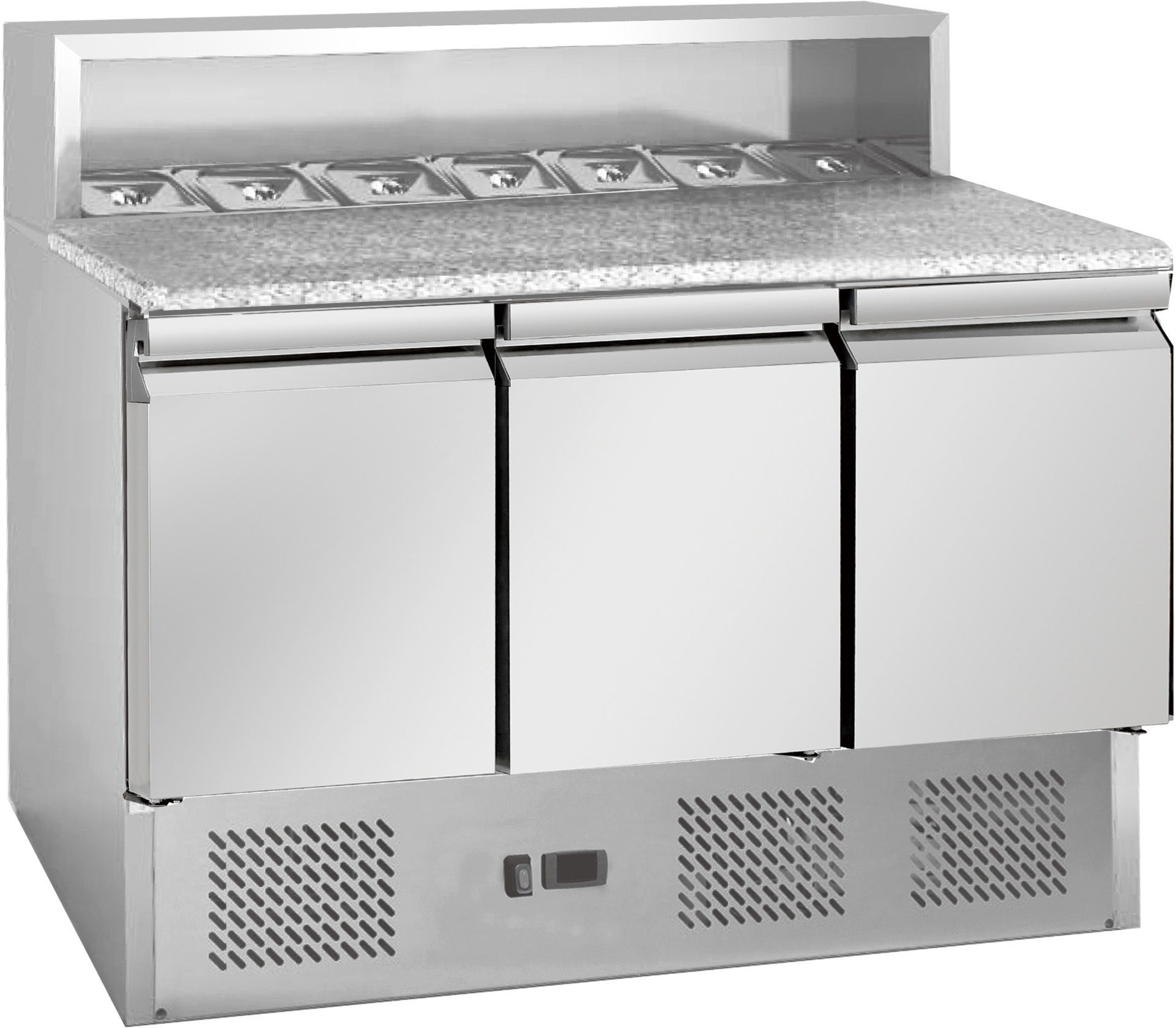Commercial 3 Door Pizza Prep Counter Fridge 402L – Granite Top 1.36m (13A)