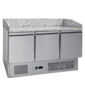 Commercial 3 Door Pizza Prep Counter Fridge 368L – Granite Top (13A)